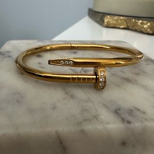 Gold Plated Screw Bracelet with Diamond Accents